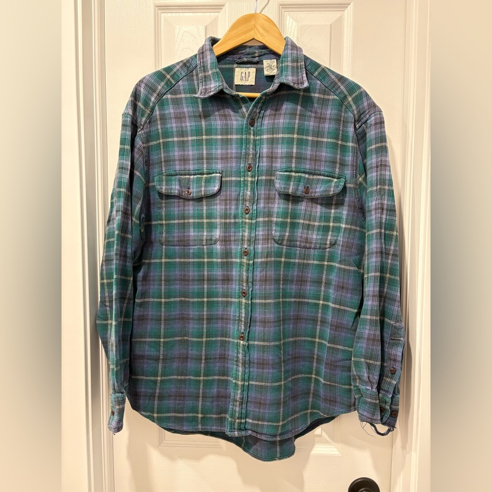 Vintage GAP Flannel Plaid Shirt Cotton 2000 LARGE distressed CLEAR OUT SALE